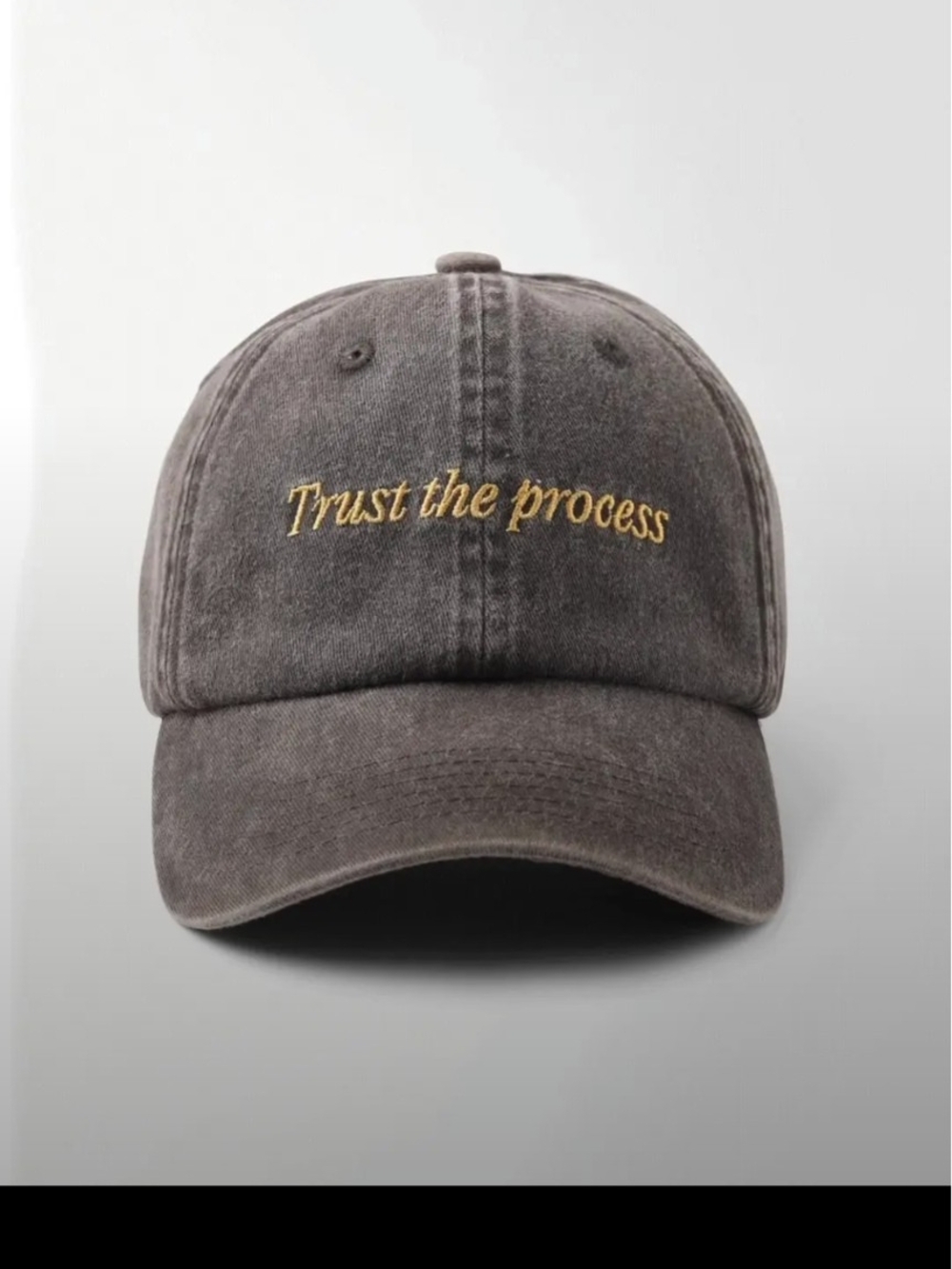 Embroidered 'Trust the Process' Washed Baseball Cap - Charcoal & Gold